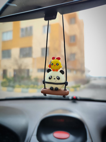 آویز ماشین پاندا و جوجه دست ساز خمیری