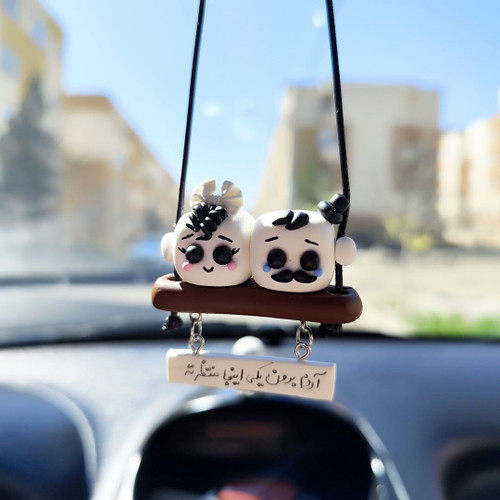 آویز ماشین قند عروس دوماد دست ساز خمیری