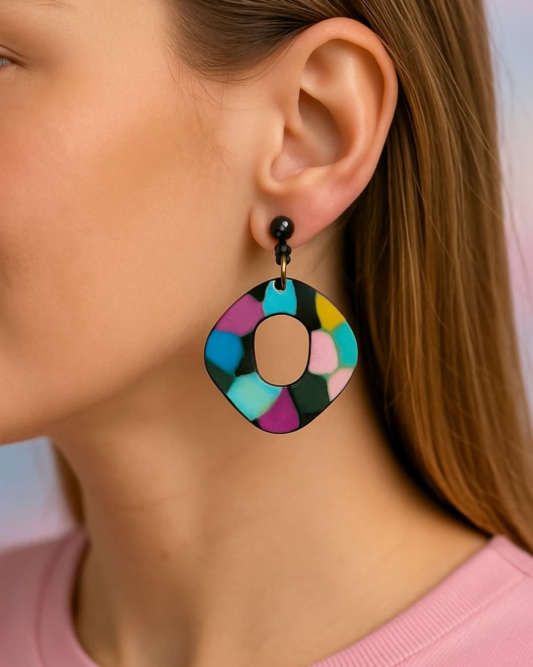 گوشواره ترنگ کالکشن رنگین خمیری دست ساز